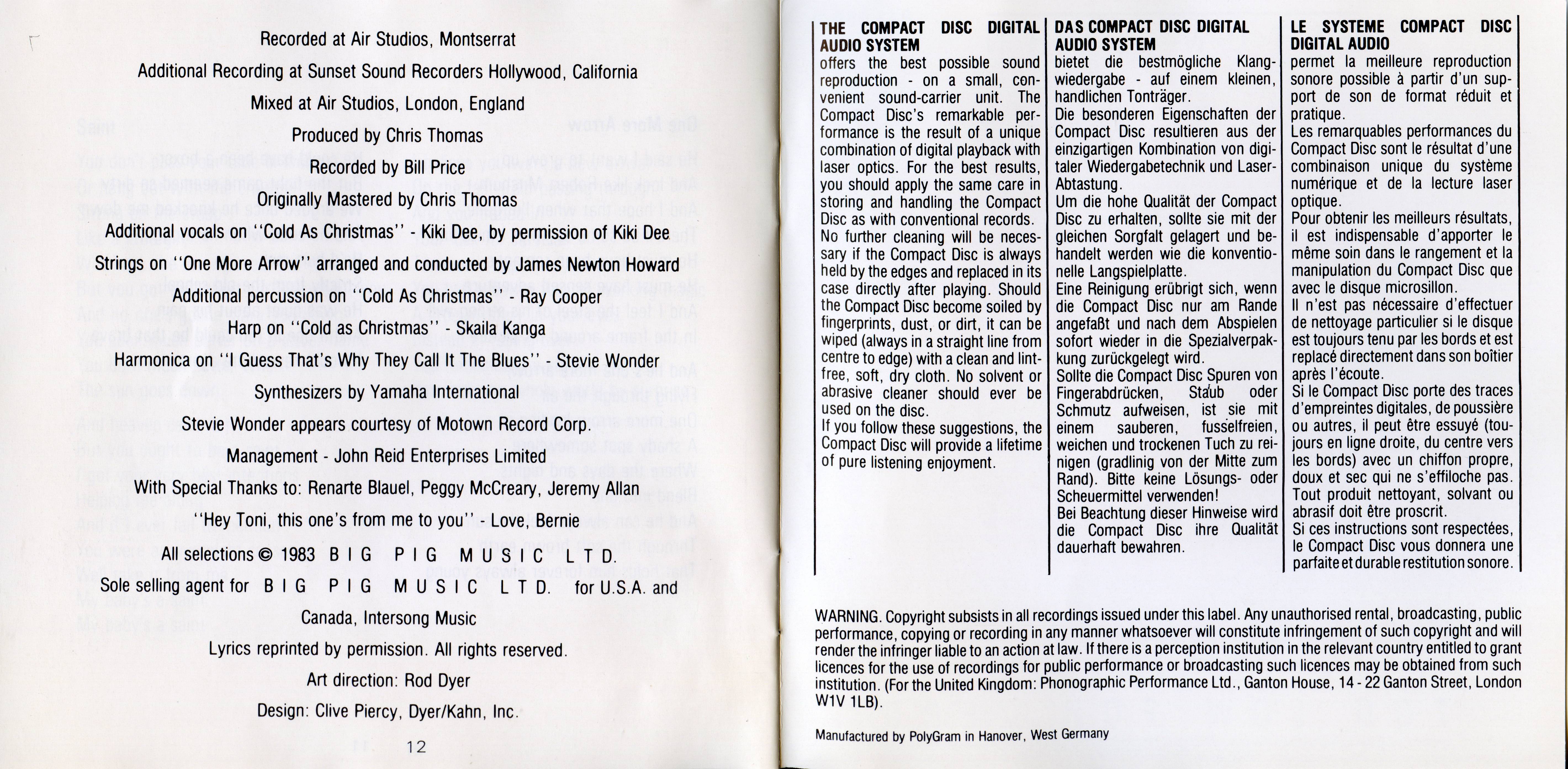 Elton John Too Low For Zero [booklet08 d]